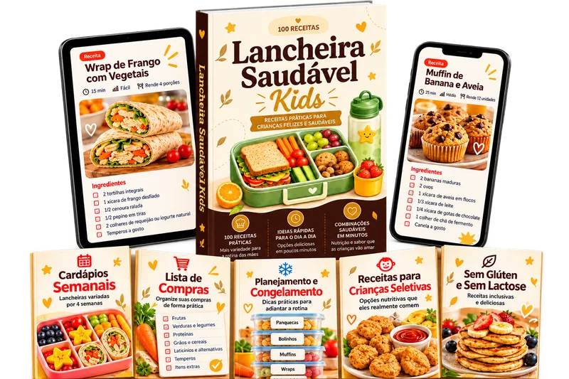 App Lancheira Kids Saudável no celular e no tablet, com mais de 100 receitas e os bônus
